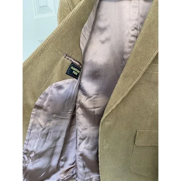 Garrison Park Men's 46R Vintage Tan Brown Corduroy Blazer W/ Elbow Patches - Picture 5 of 11